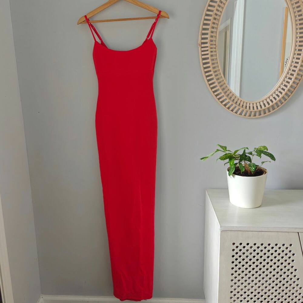 Nookie Bailey Red Cherry Maxi Dress Gown XS Strappy Bodycon Formal Evening